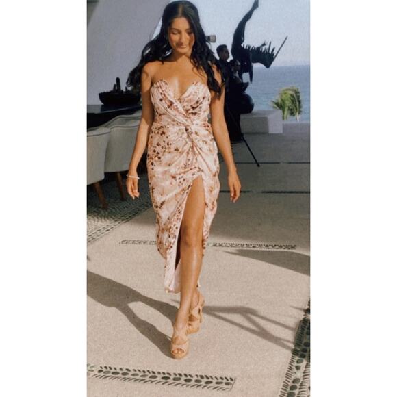 KATIE MAY Pink Floral Strapless Sleeveless Come On Home Midi Dress Size 0 - Picture 1 of 15